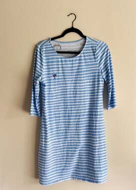 Hiho Blue + White Striped Ocean Reef Club Mini Dress Medium Preppy Coastal